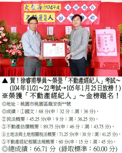 徐睿甫_104年_不動產經紀人